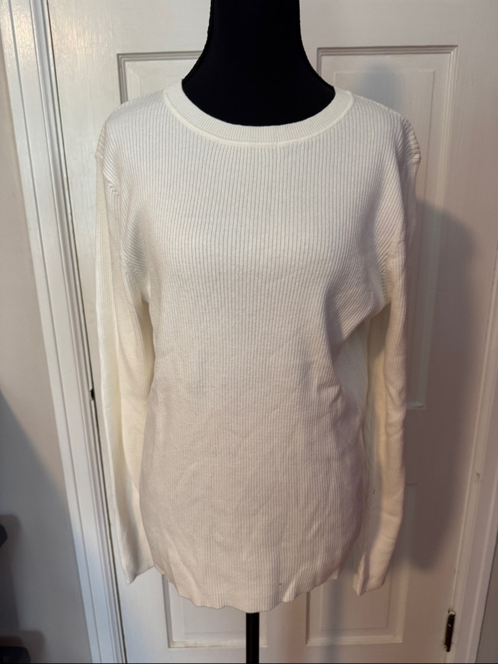 Halogen Cream Ribbed Women's Long Sleeve Crewneck Sweater Ivory Cloud Size XXL